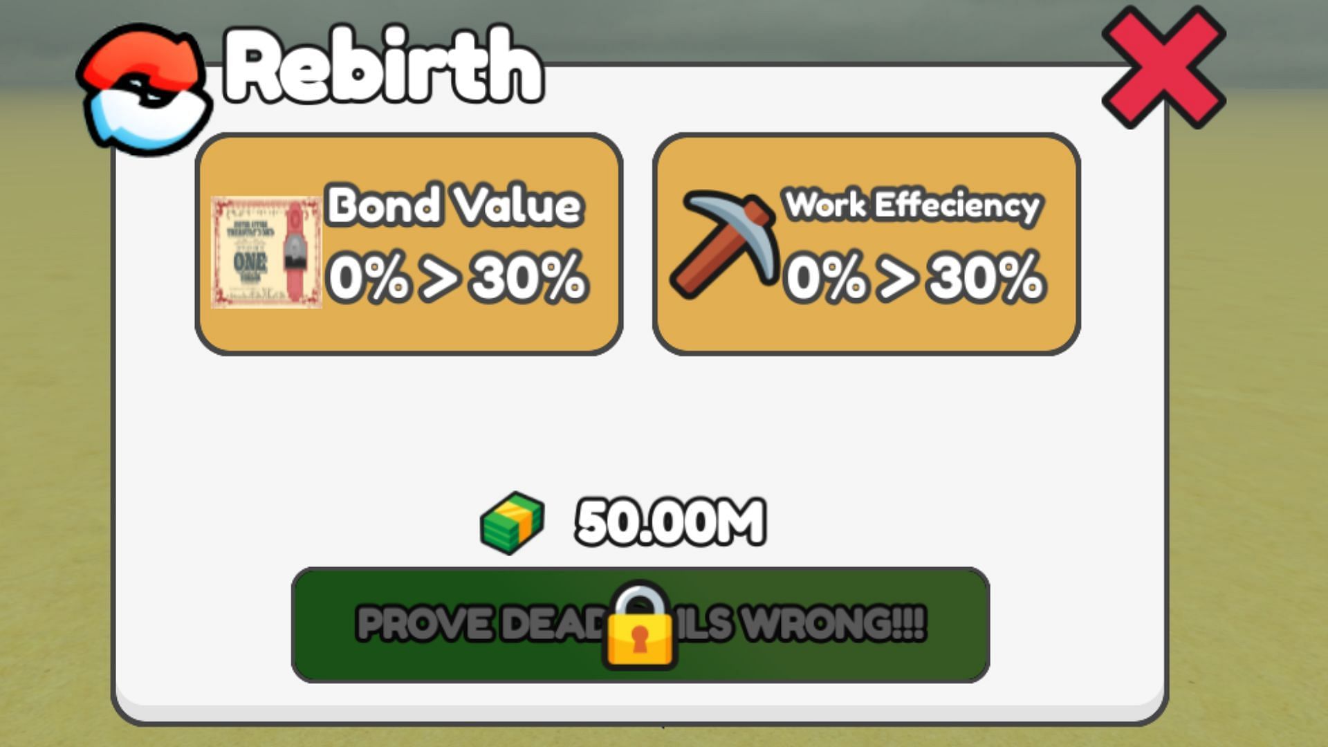 The Rebirth mechanic in the game (Image via Roblox)